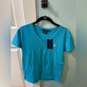 Polo Ralph Lauren Blue V Neck T-shirt Women’s Sz Small Short Sleeves